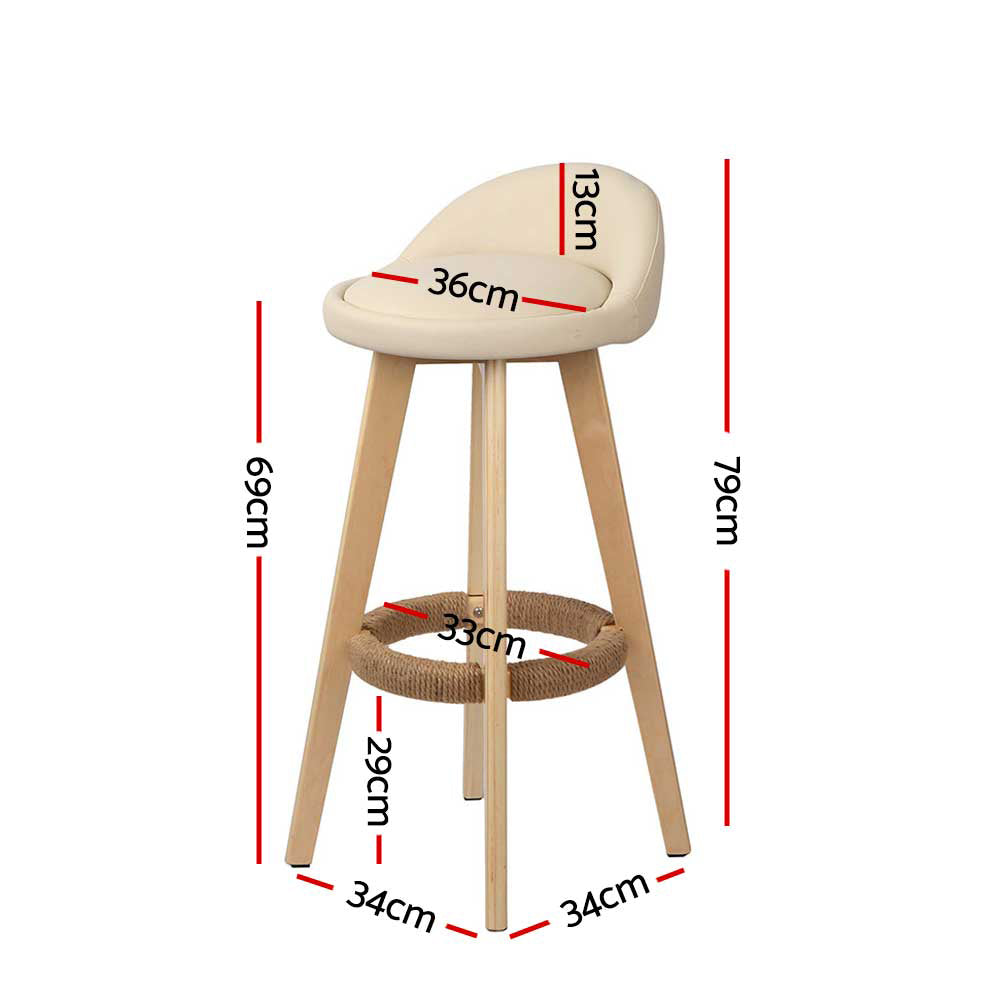 Table & Bar Stools: Artiss 2x Bar Stools Padded Leather Wooden Beige