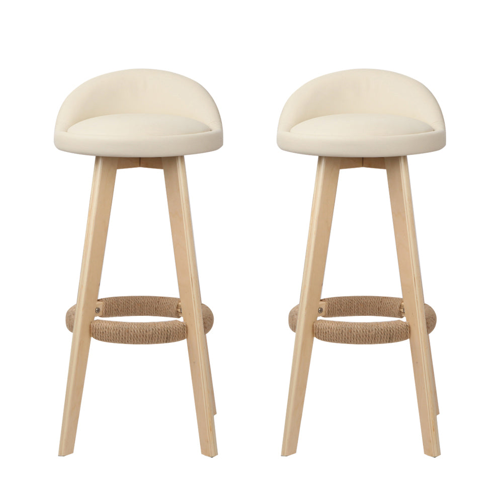 Table & Bar Stools: Artiss 2x Bar Stools Padded Leather Wooden Beige