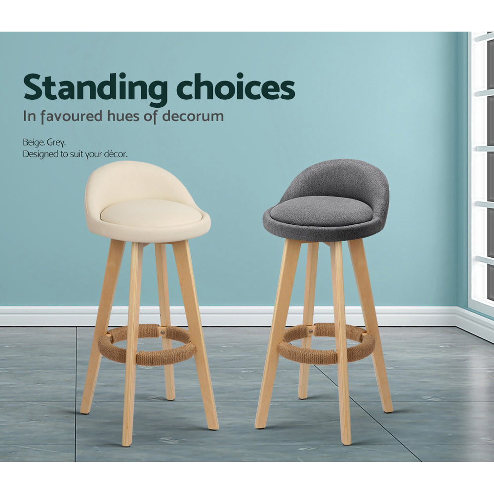 Table & Bar Stools: Artiss 2x Bar Stools Padded Leather Wooden Beige