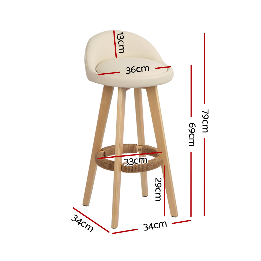 Table & Bar Stools: Artiss 4x Bar Stools Padded Leather Wooden Beige