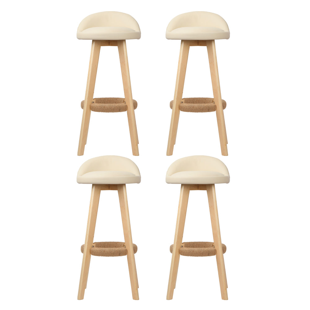 Table & Bar Stools: Artiss 4x Bar Stools Padded Leather Wooden Beige