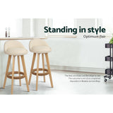 Table & Bar Stools: Artiss 4x Bar Stools Padded Leather Wooden Beige