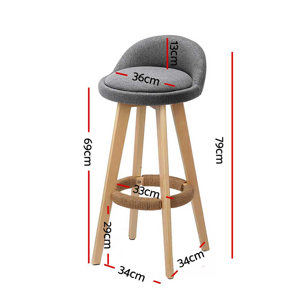 Table & Bar Stools: Artiss 2x Bar Stools Padded Linen Wooden Grey