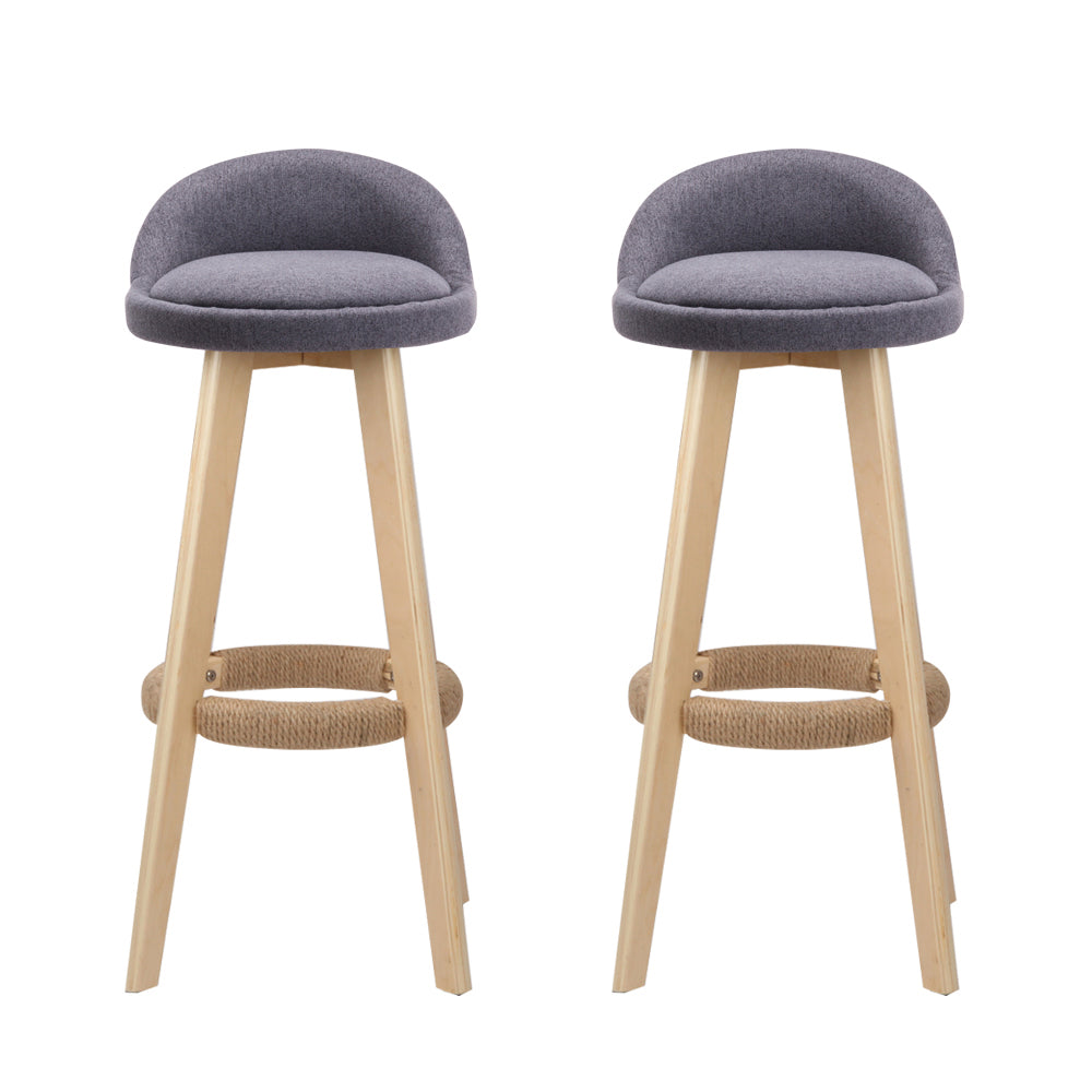 Table & Bar Stools: Artiss 2x Bar Stools Padded Linen Wooden Grey