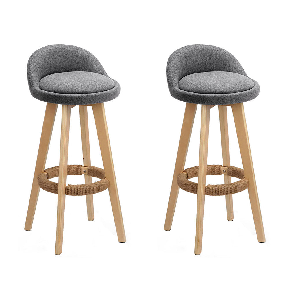 Table & Bar Stools: Artiss 2x Bar Stools Padded Linen Wooden Grey