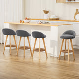 Table & Bar Stools: Artiss 4x Bar Stools Padded Linen Wooden Grey