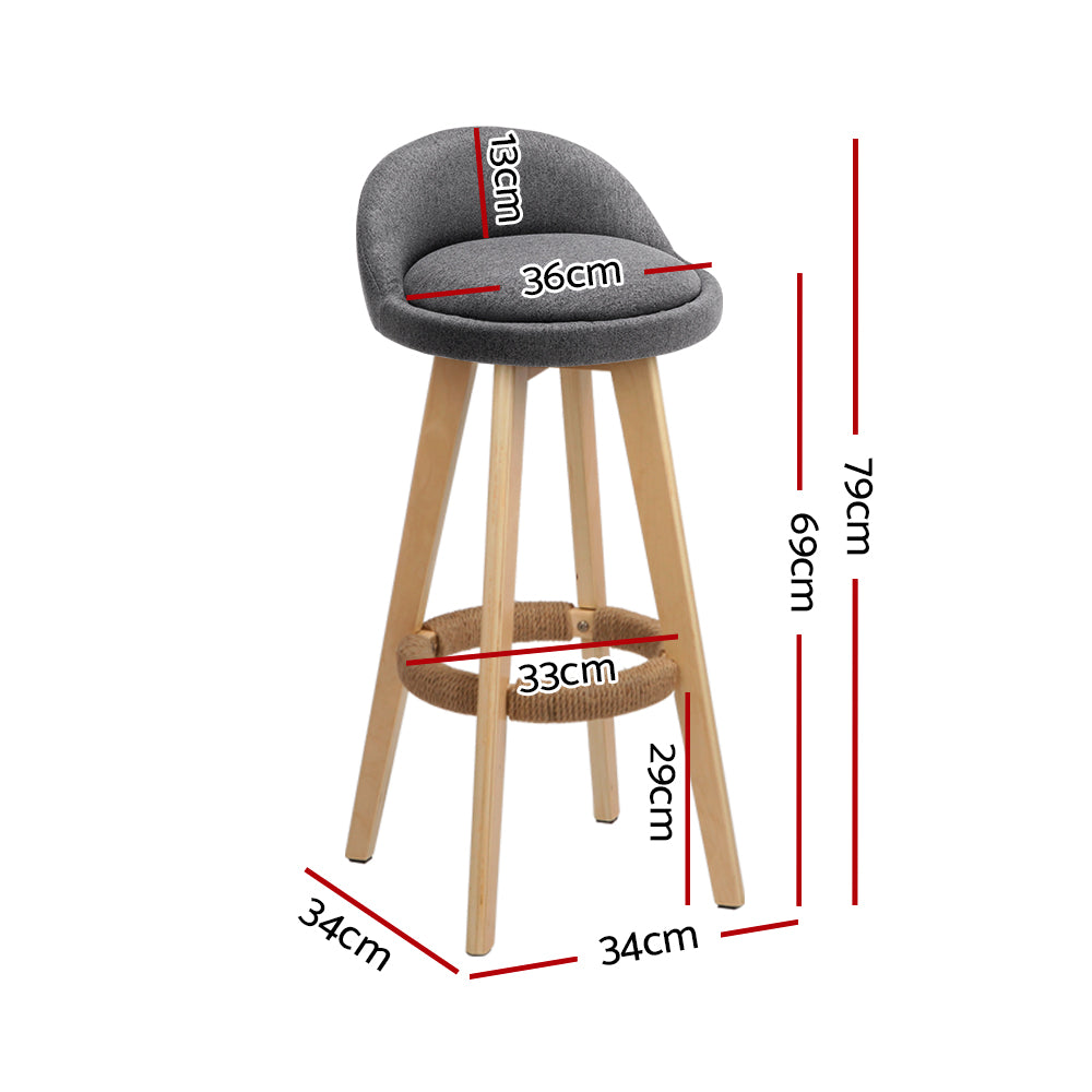 Table & Bar Stools: Artiss 4x Bar Stools Padded Linen Wooden Grey