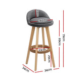 Table & Bar Stools: Artiss 4x Bar Stools Padded Linen Wooden Grey