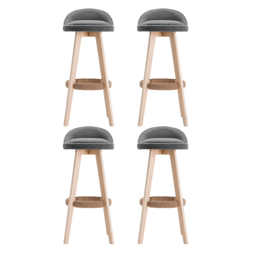Table & Bar Stools: Artiss 4x Bar Stools Padded Linen Wooden Grey