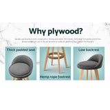 Table & Bar Stools: Artiss 4x Bar Stools Padded Linen Wooden Grey
