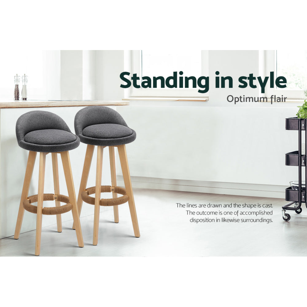 Table & Bar Stools: Artiss 4x Bar Stools Padded Linen Wooden Grey