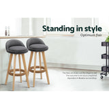 Table & Bar Stools: Artiss 4x Bar Stools Padded Linen Wooden Grey