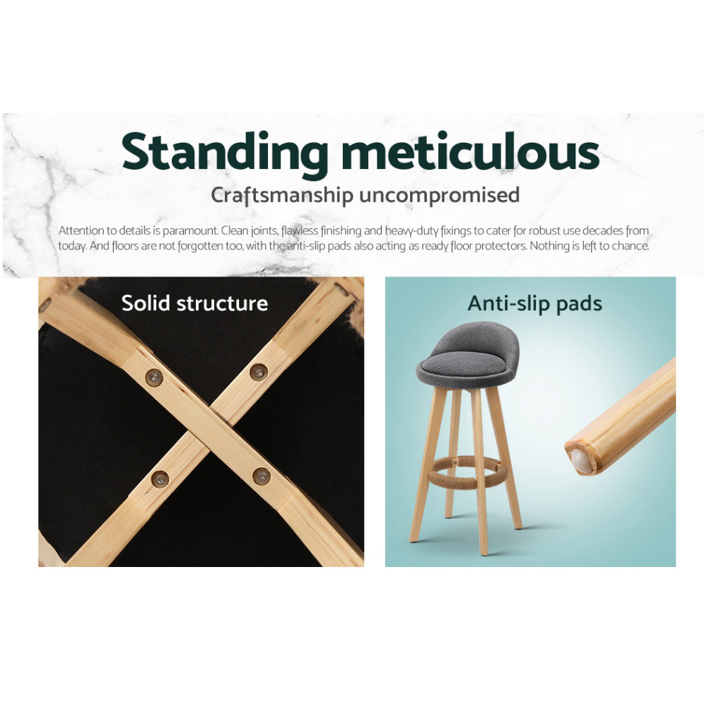 Table & Bar Stools: Artiss 4x Bar Stools Padded Linen Wooden Grey