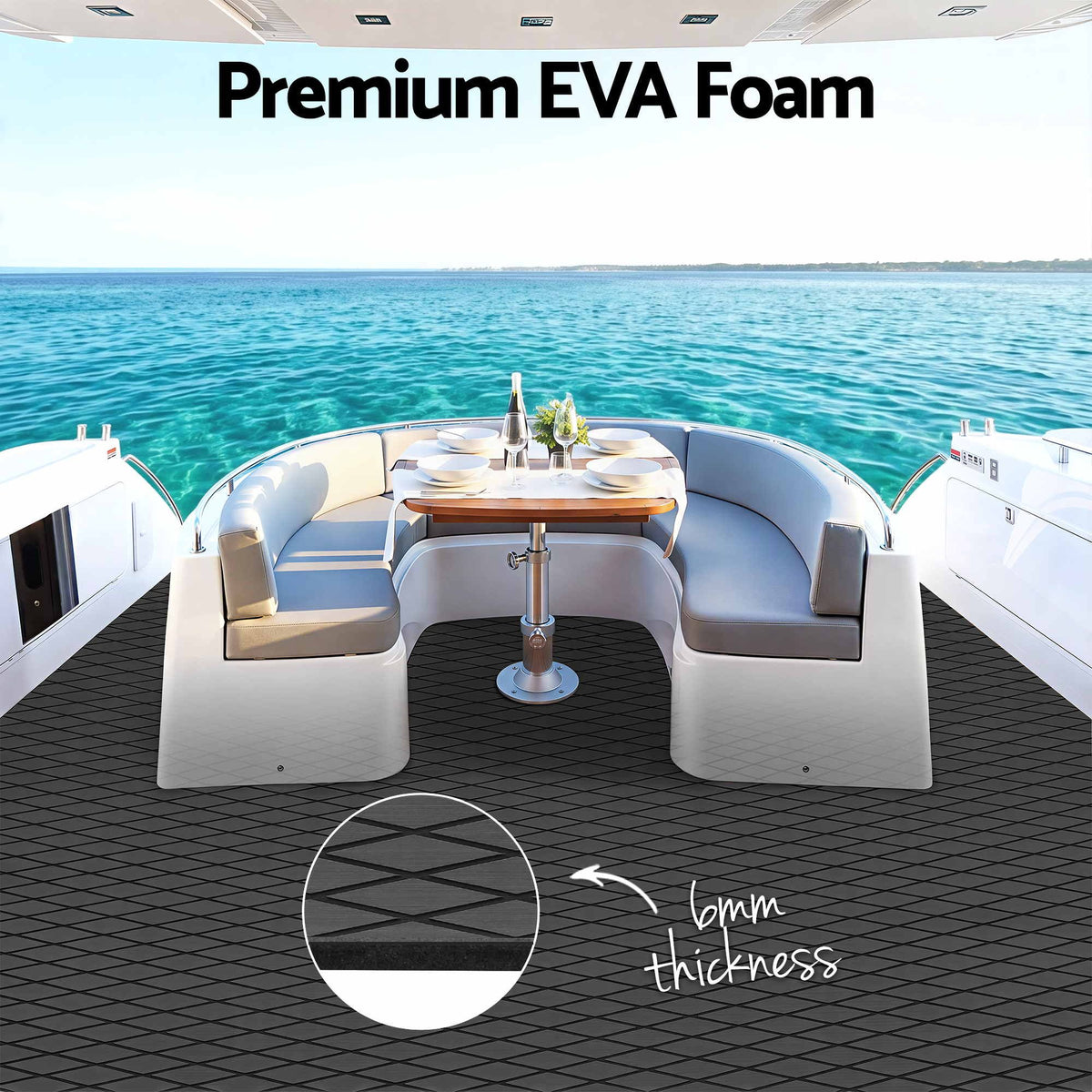 Seamanship EVA Foam Boat Flooring Deck Mat 240x90cm 6mm Diamond Dark Grey