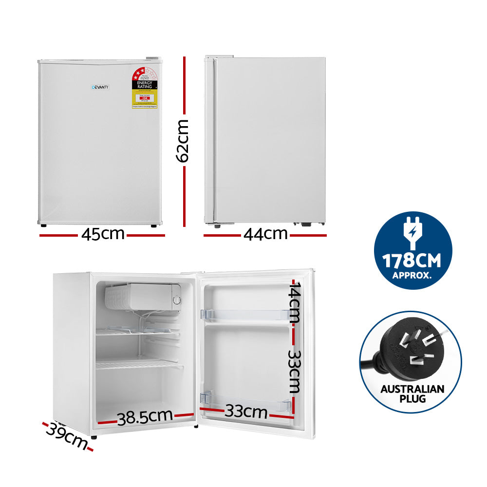 Fridges: Devanti 70L Portable Mini Bar Fridge - White