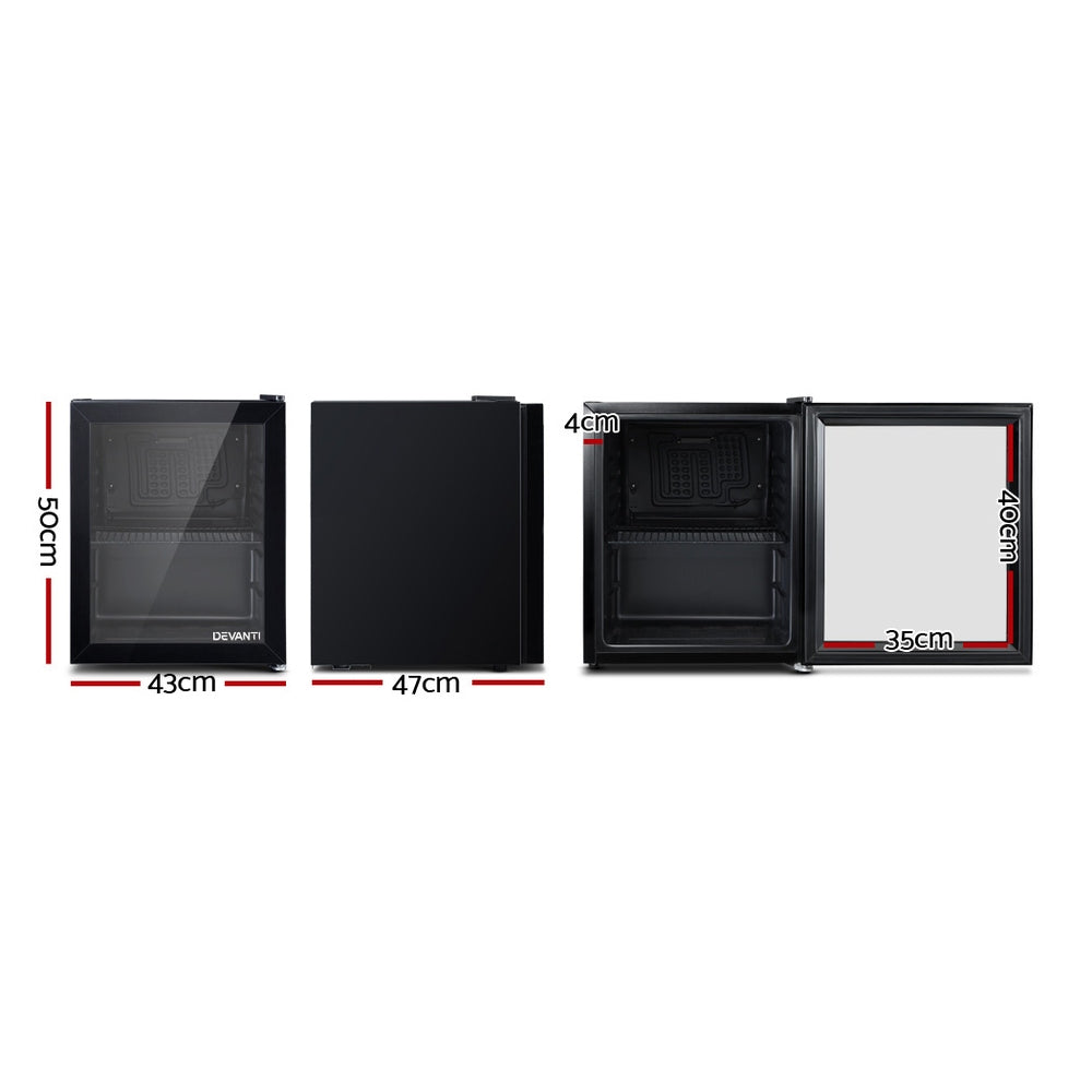 Fridges: Devanti 46L Bar Fridge Glass Door Black
