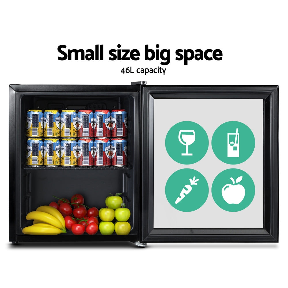 Fridges: Devanti 46L Bar Fridge Glass Door Black