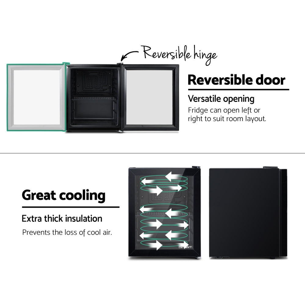 Fridges: Devanti 46L Bar Fridge Glass Door Black