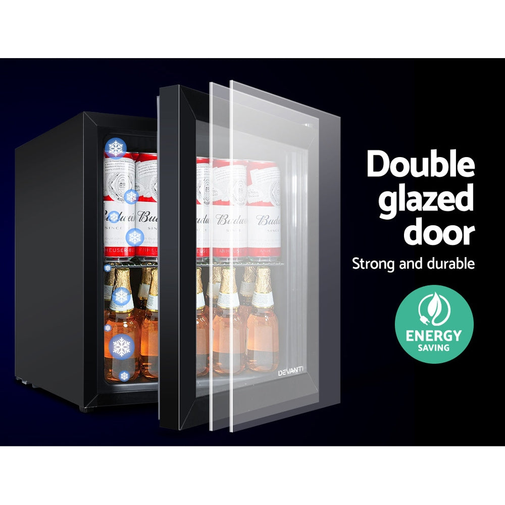 Fridges: Devanti 46L Bar Fridge Glass Door Black