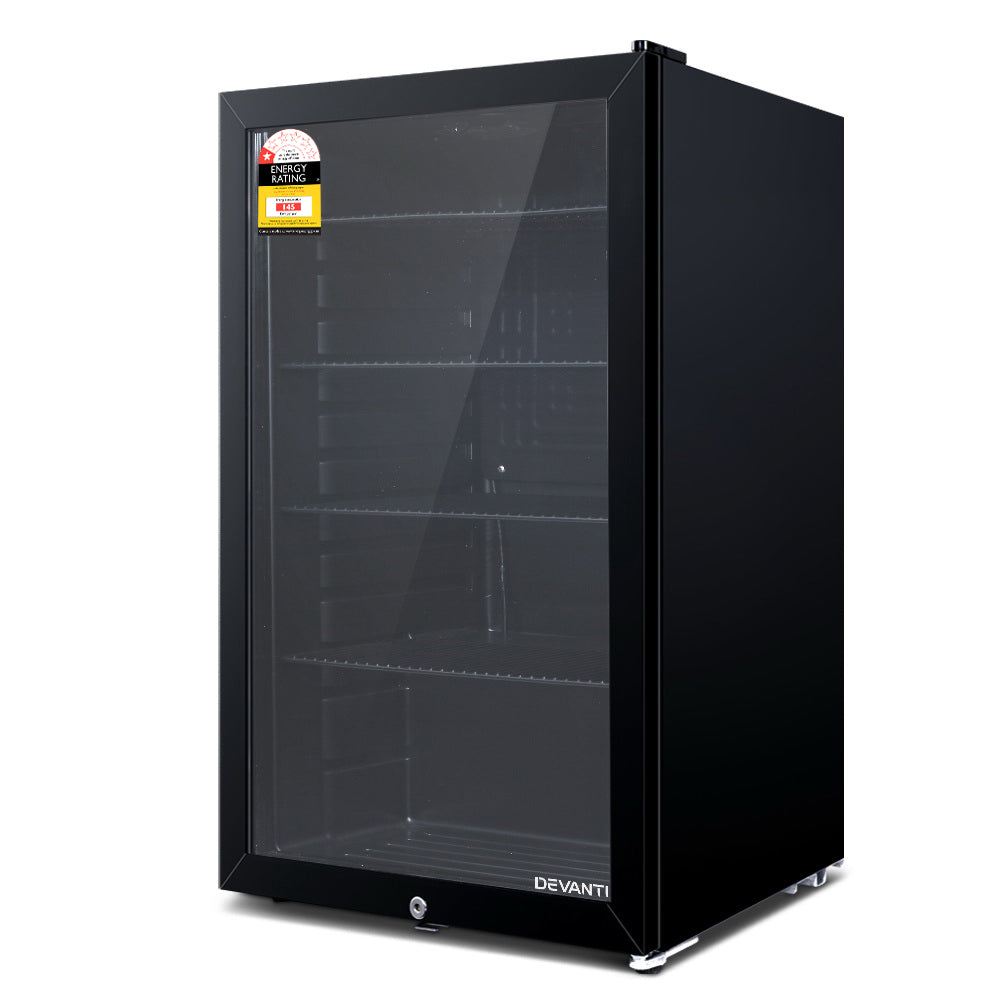 Fridges: Devanti 98L Bar Fridge Glass Door Mini Fridges Freezer Black