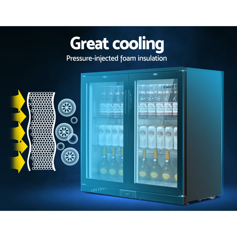 Fridges: Devanti 198L Bar Fridge Dual Glass Door w/Light Black