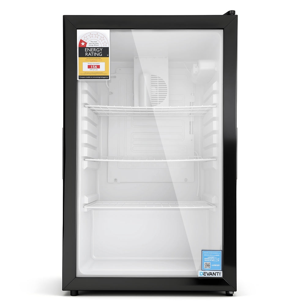 Fridges: Devanti 105L Bar Fridge Glass Door Mini Fridge Countertop Cooler Black