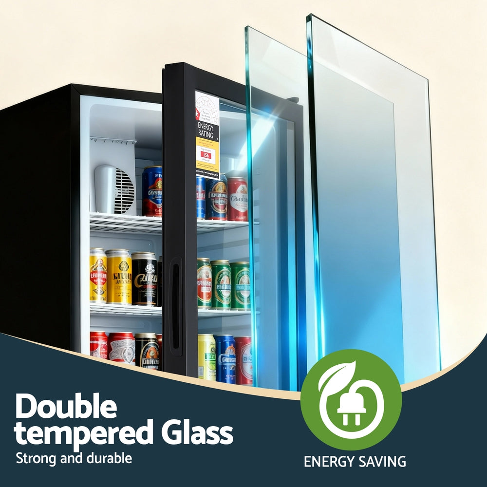 Fridges: Devanti 105L Bar Fridge Glass Door Mini Fridge Countertop Cooler Black