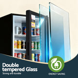 Fridges: Devanti 105L Bar Fridge Glass Door Mini Fridge Countertop Cooler Black