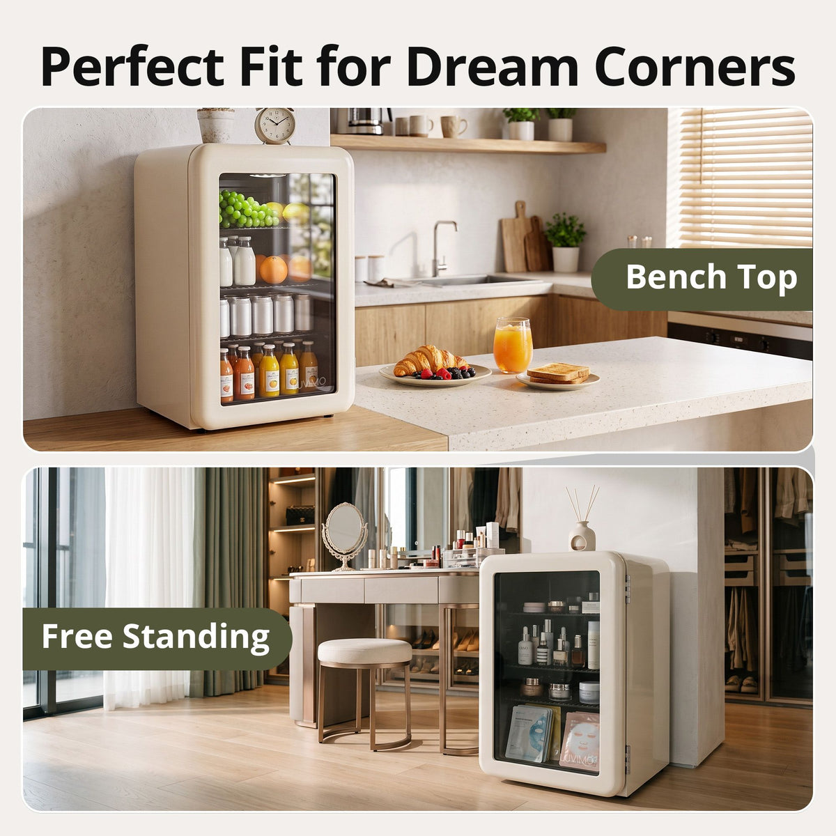 LUVIMO 70L Bar Fridge Mini Refrigerator Glass Door Aesthetics Cooler