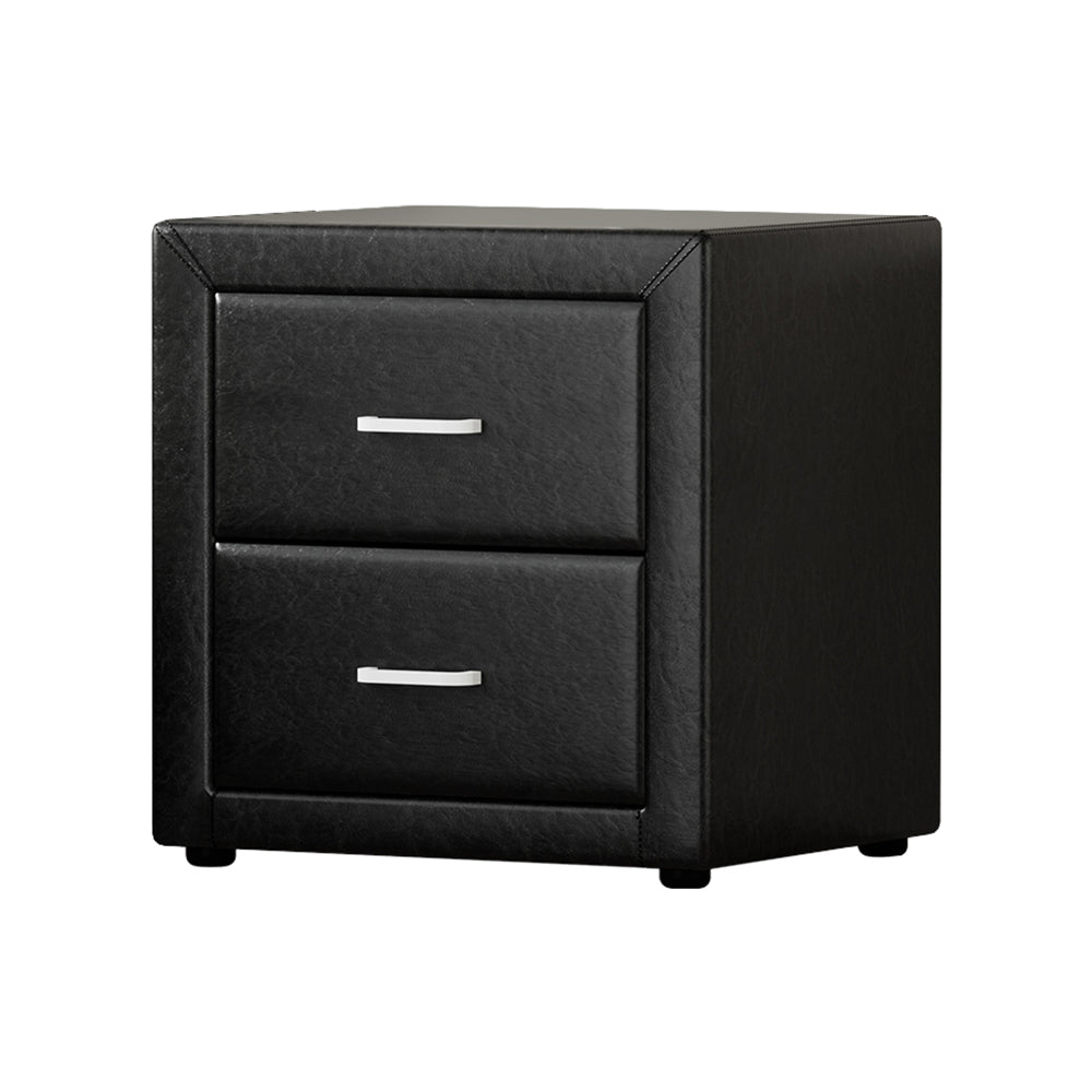 Bedside Tables: Artiss Bedside Table 2 Drawers Side Table Leather - CADEN Black