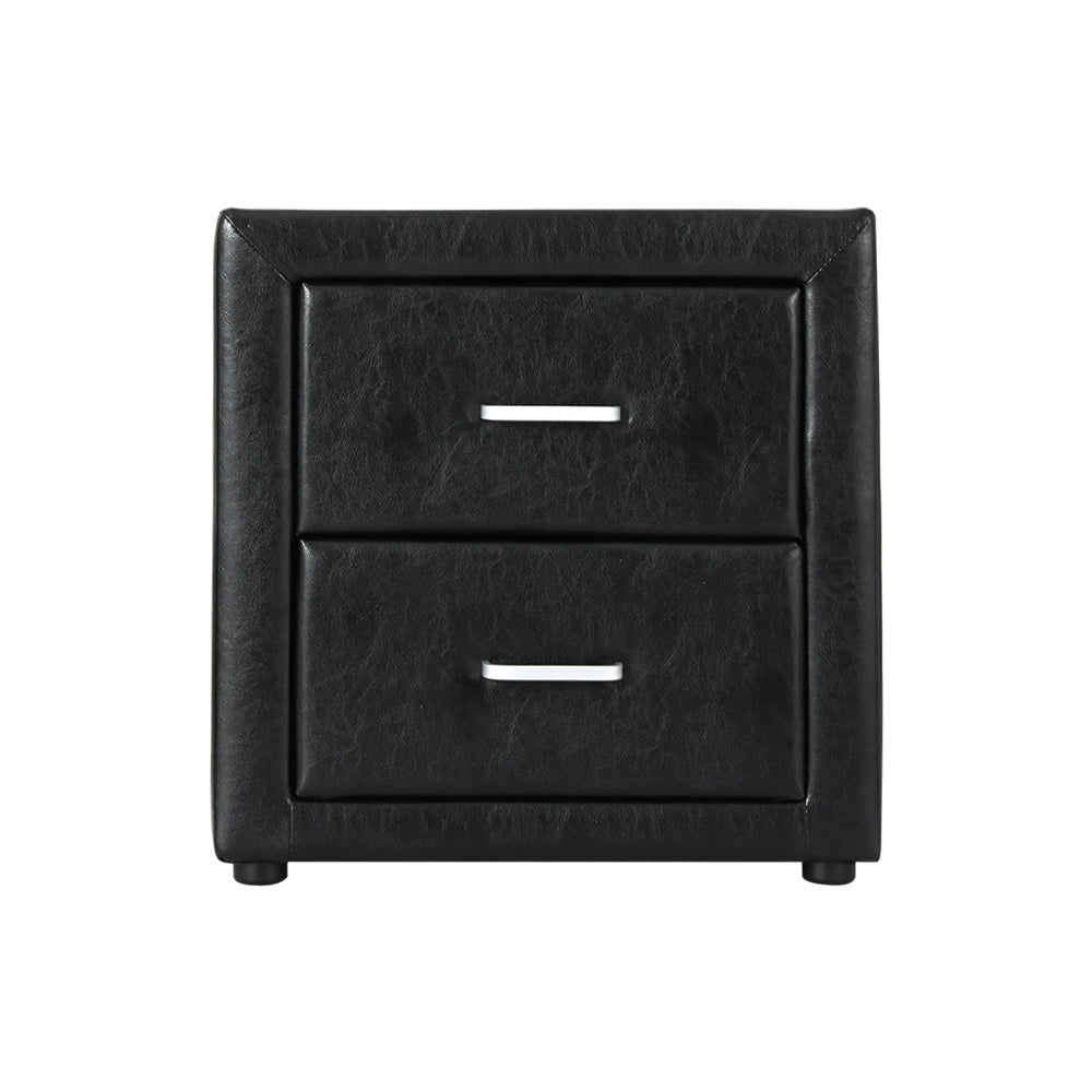 Bedside Tables: Artiss Bedside Table 2 Drawers Side Table Leather - CADEN Black