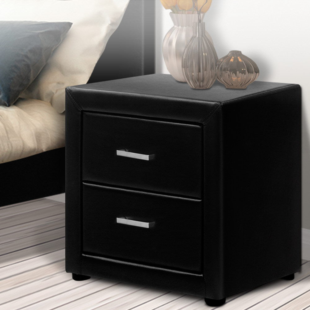 Bedside Tables: Artiss Bedside Table 2 Drawers Side Table Leather - CADEN Black