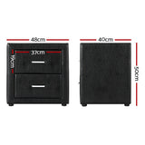 Bedside Tables: Artiss 2X Bedside Table 2 Drawers Side Table Leather - CADEN Black