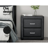 Bedside Tables: Artiss 2X Bedside Table 2 Drawers Side Table Leather - CADEN Black