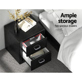 Bedside Tables: Artiss 2X Bedside Table 2 Drawers Side Table Leather - CADEN Black