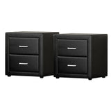 Bedside Tables: Artiss 2X Bedside Table 2 Drawers Side Table Leather - CADEN Black
