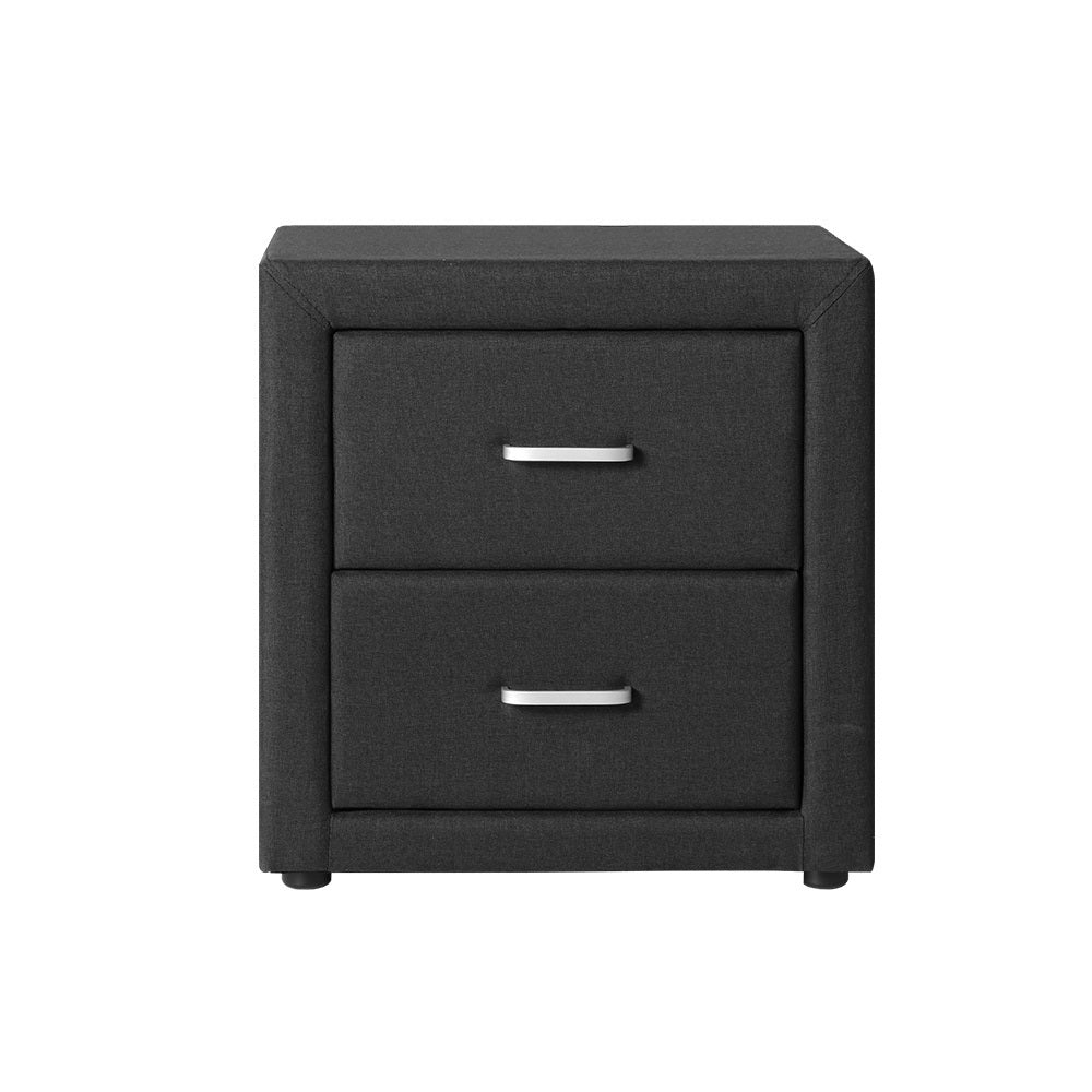 Bedside Tables: Artiss Bedside Table 2 Drawers Fabric - CADEN Charcoal