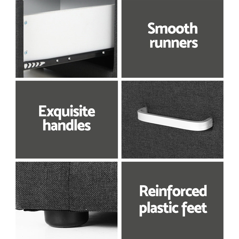 Bedside Tables: Artiss Bedside Table 2 Drawers Fabric - CADEN Charcoal