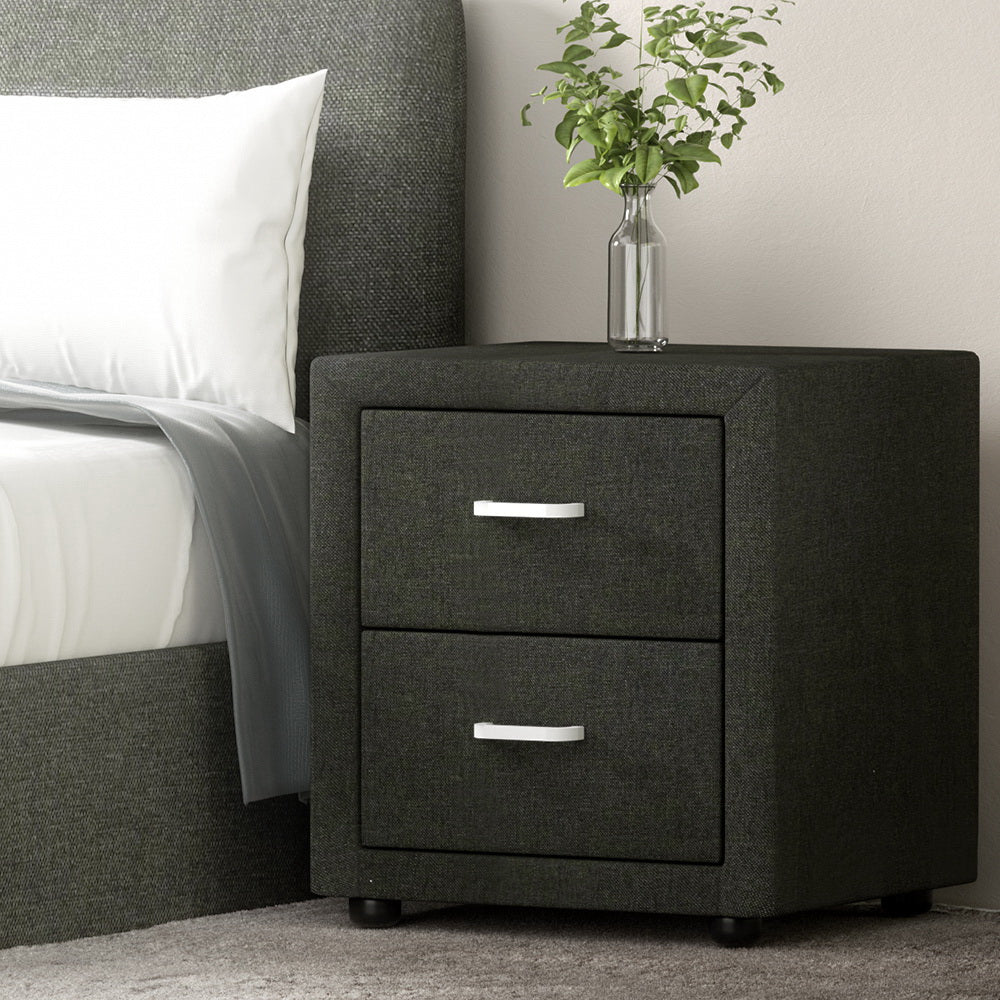Bedside Tables: Artiss Bedside Table 2 Drawers Fabric - CADEN Charcoal