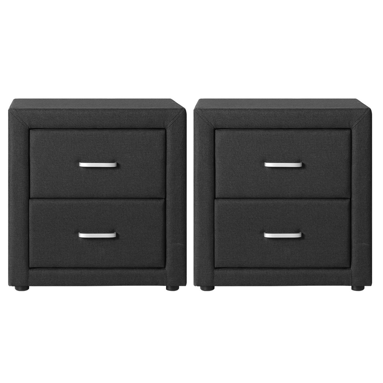 Bedside Tables: Artiss 2X Bedside Table 2 Drawers Fabric - CADEN Charcoal