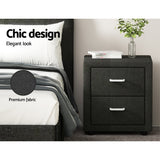 Bedside Tables: Artiss 2X Bedside Table 2 Drawers Fabric - CADEN Charcoal