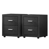 Bedside Tables: Artiss 2X Bedside Table 2 Drawers Fabric - CADEN Charcoal