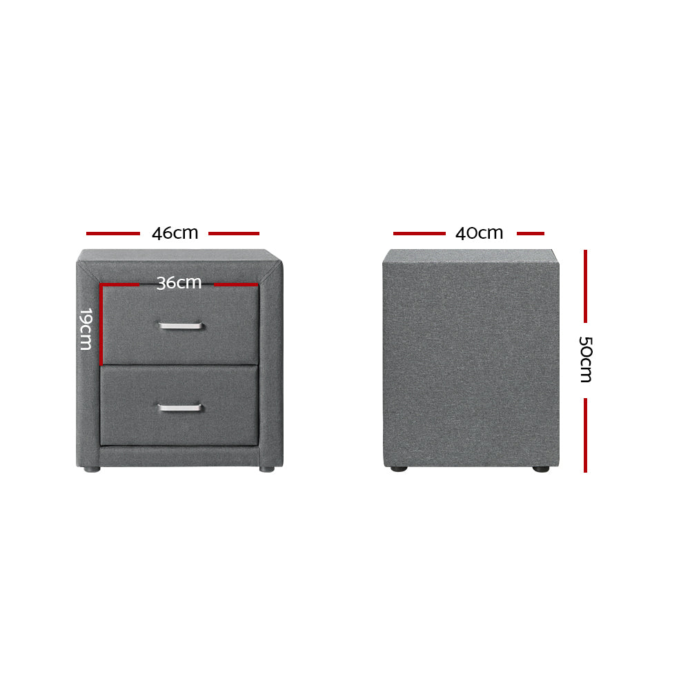 Bedside Tables: Artiss Bedside Table 2 Drawers Fabric - CADEN Grey
