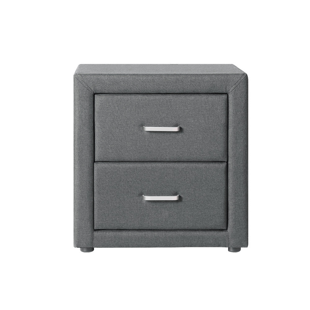 Bedside Tables: Artiss Bedside Table 2 Drawers Fabric - CADEN Grey