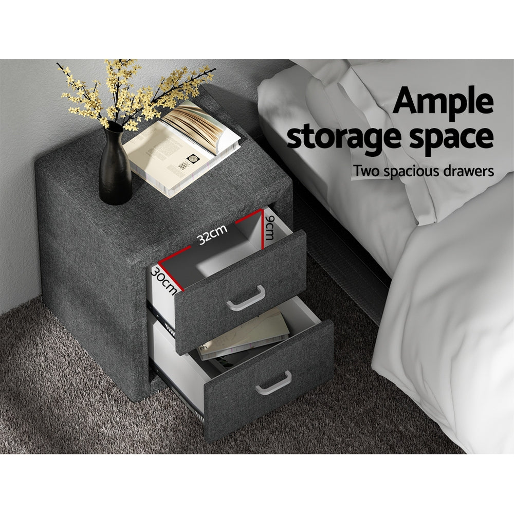 Bedside Tables: Artiss Bedside Table 2 Drawers Fabric - CADEN Grey