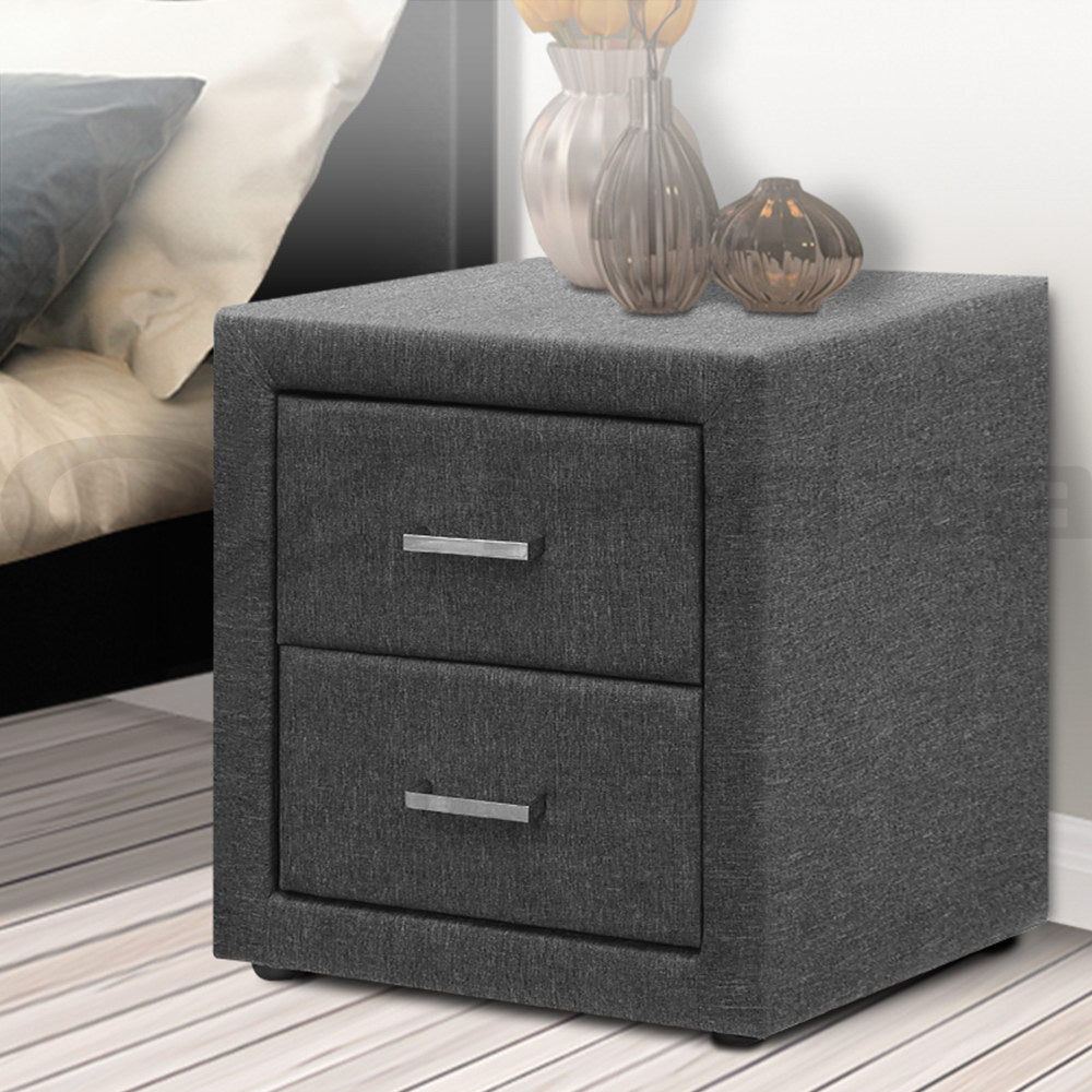Bedside Tables: Artiss Bedside Table 2 Drawers Fabric - CADEN Grey