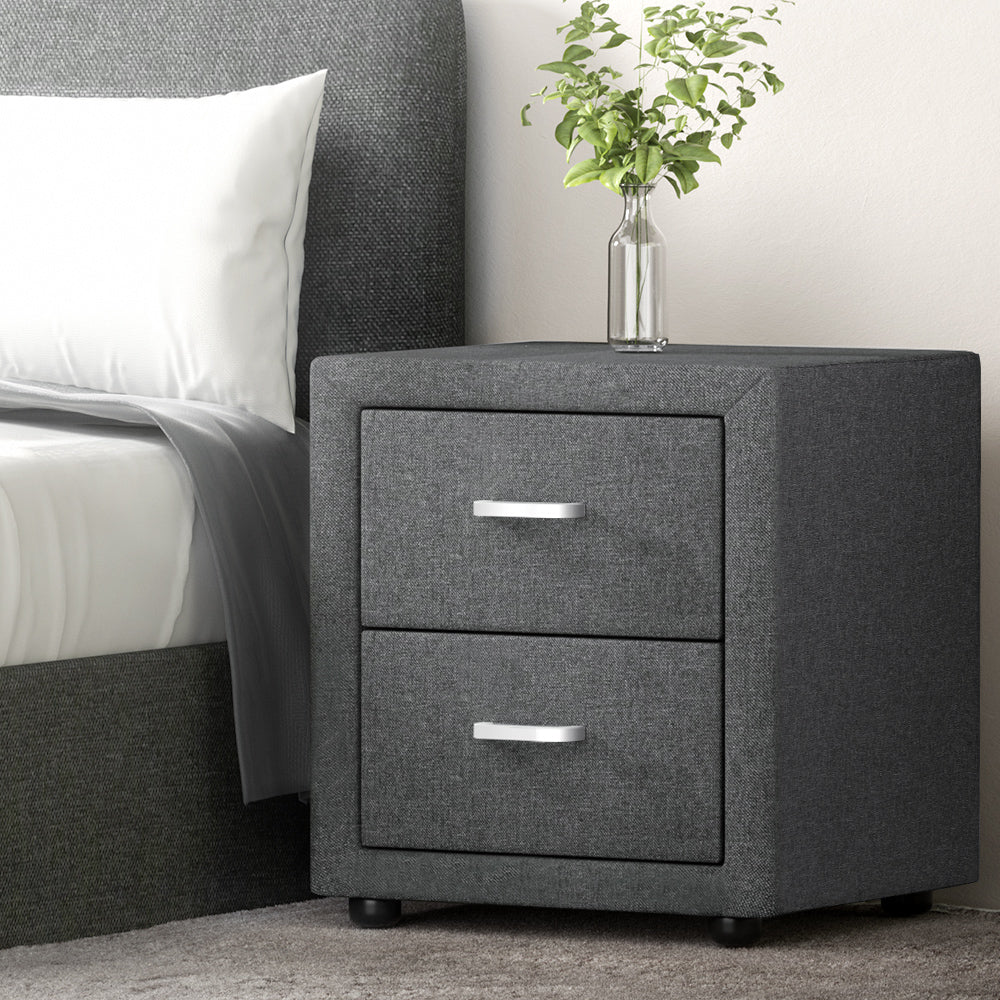 Bedside Tables: Artiss Bedside Table 2 Drawers Fabric - CADEN Grey