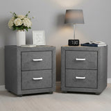 Bedside Tables: Artiss 2X Bedside Table 2 Drawers Side Table Fabric - CADEN Grey