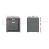 Bedside Tables: Artiss 2X Bedside Table 2 Drawers Side Table Fabric - CADEN Grey