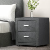 Bedside Tables: Artiss 2X Bedside Table 2 Drawers Side Table Fabric - CADEN Grey